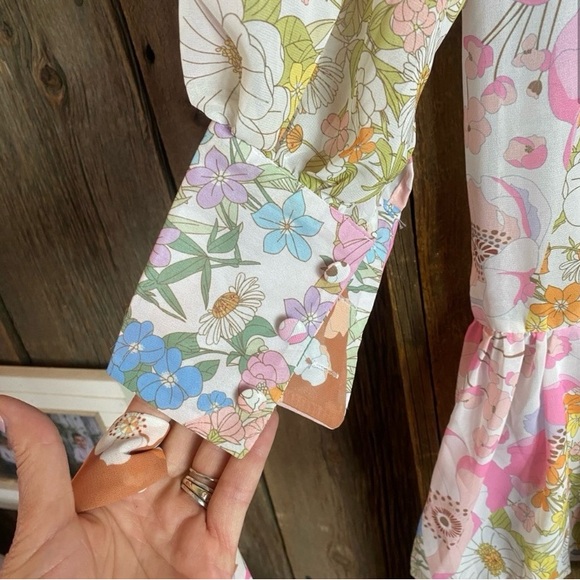 Pink Ripple/Floral Long Sleeve Dress - Picture 2 of 3